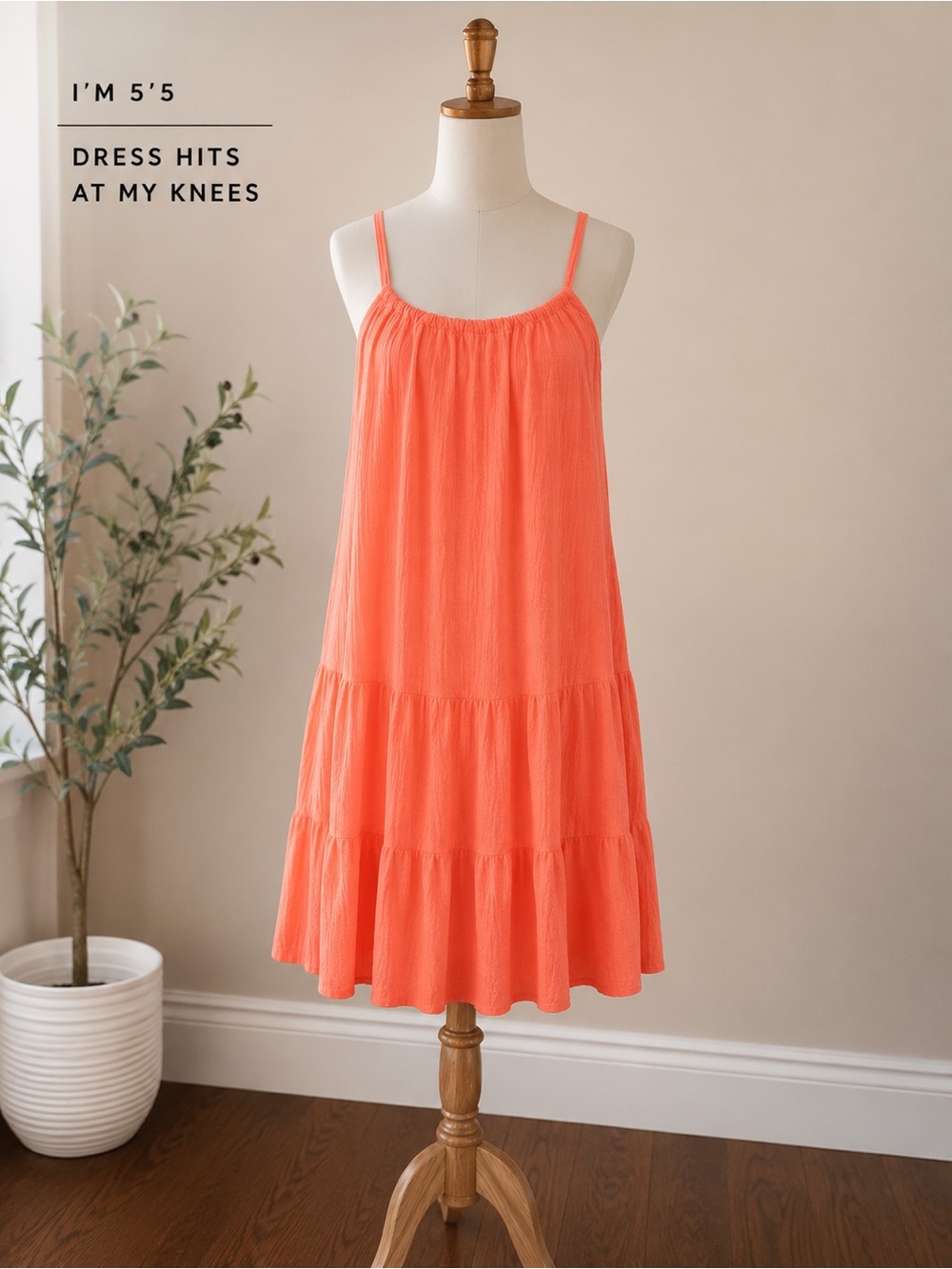 Tiered Spaghetti-Strap Mini Dress in Coral